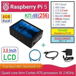 KIT-5E(256)  Raspberry Pi 5 (8GB RAM) KIT LCD 3.5 Inch MicroSD 256GB - Complete SET SIAP PAKAI